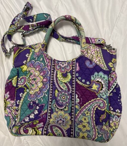 Vera Bradley Two Way Tote Heather Purple Convertible Strap Crossbody Bag Paisley - Picture 1 of 8